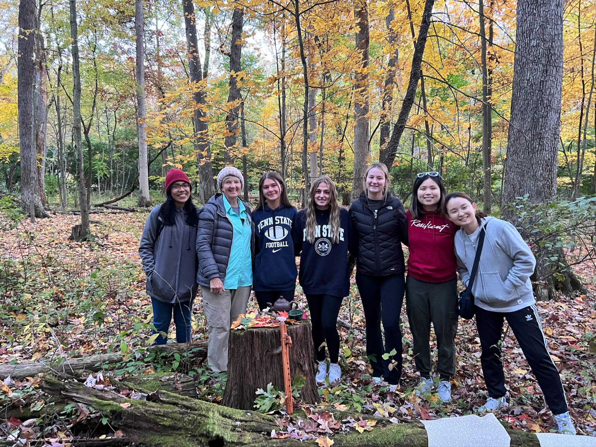 Penn State students on a "forest bath" in the woods