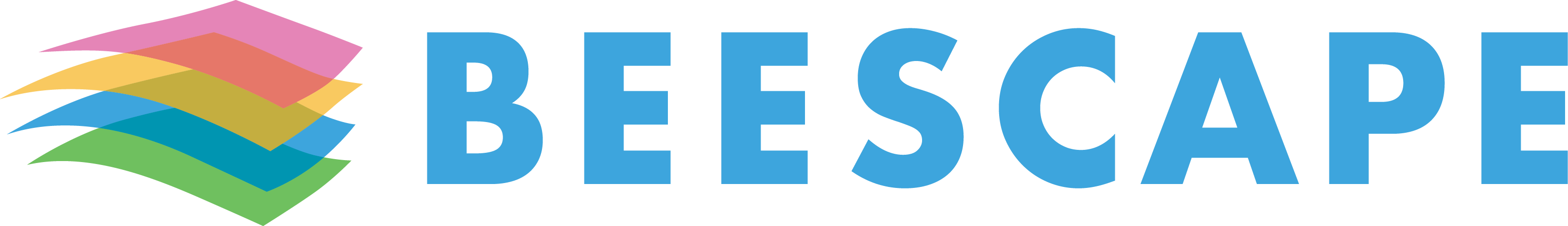 Logo with word "Beescape" next to 4 colored shapes representing layers of a map