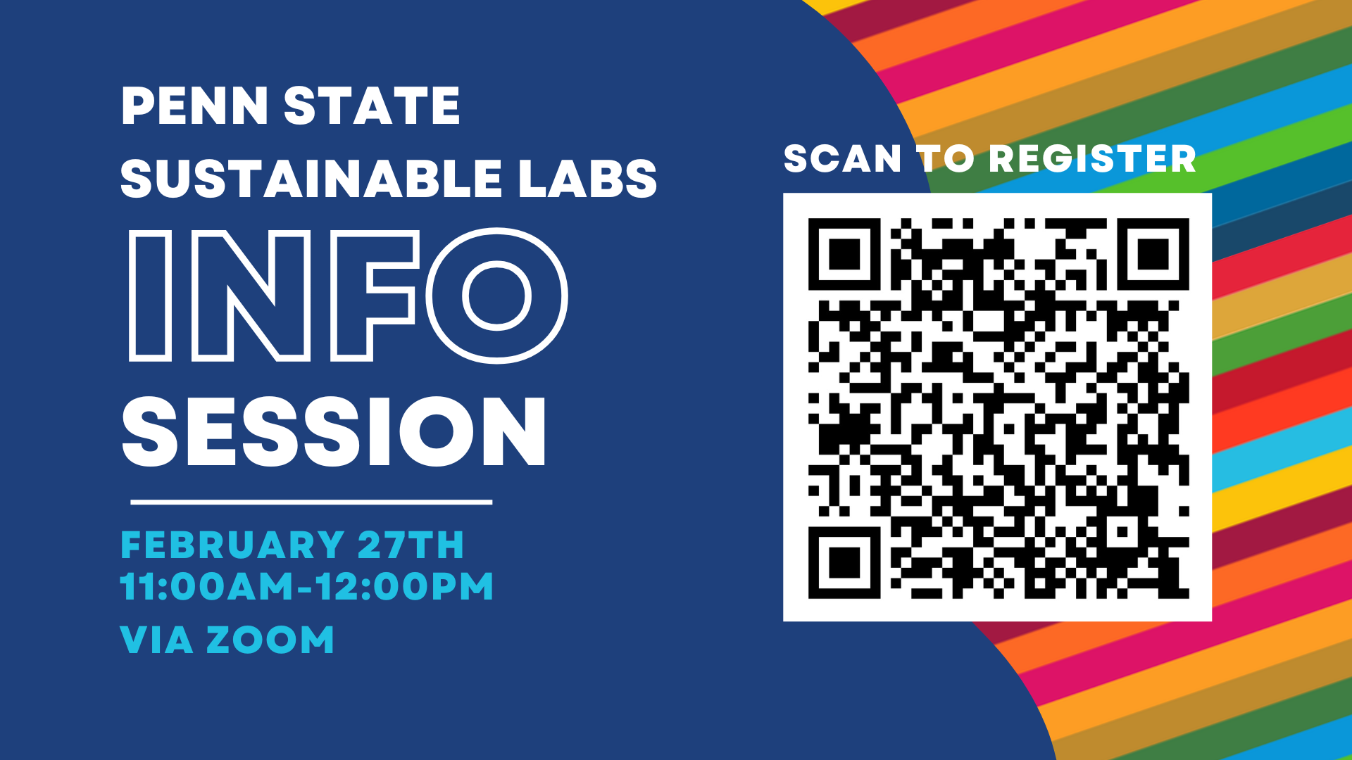 Flyer for registration for an info Session on Penn State Sustainable Labs session including a QR Code to scan.
