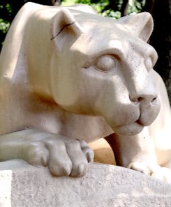 Photo of the Penn State Lion Shrine depicting a mountain lion in stone